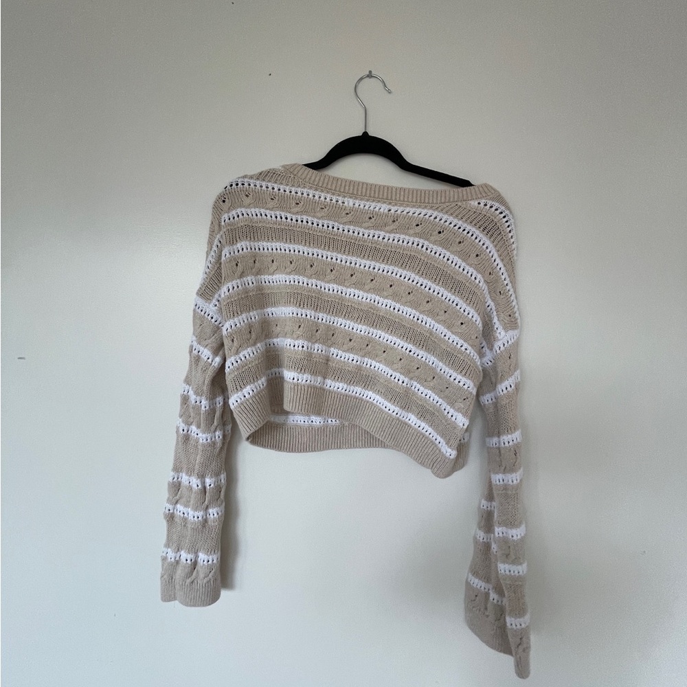 Beige and White Striped Women's Sweater